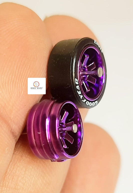 Rubber Tyre - 10mm Purple rim 6 spoke with Goodyear Eagle - 25mm axle Cv1
