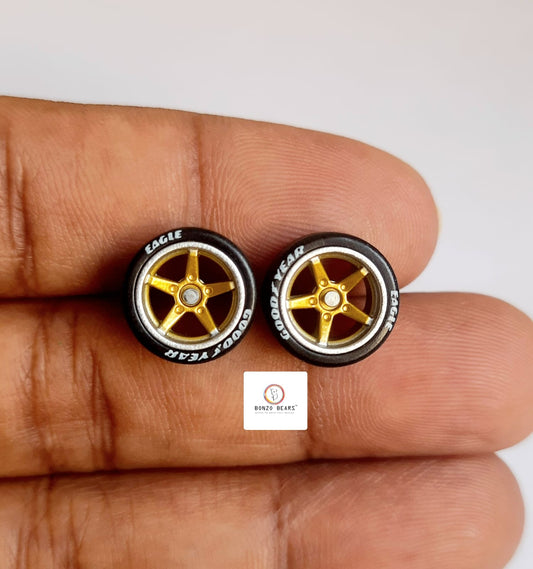 Rubber Tyre - 10 mm Silver Rim, Gold Star with Goodyear Eagle - 25mm Axle Cv1