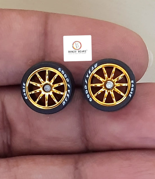 Rubber Tyre - 10mm Gold Rim 10 Spoke with Goodyear Eagle - 25mm Axle Cv1