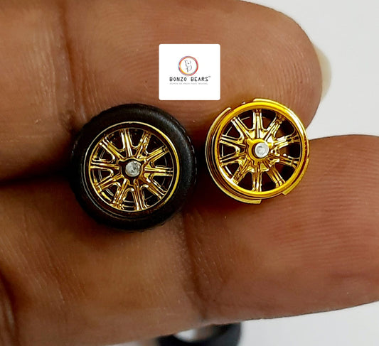 Rubber Tyre - 10mm Gold Rim 10 Spoke with 28mm Axle Cv2