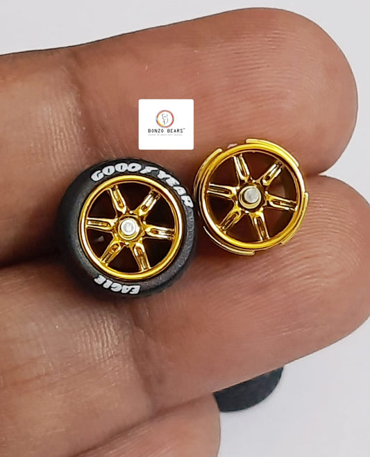 Rubber Tyre - 10mm Gold Rim 6 Spoke Goodyear Eagle, 28mm Axle Cv2