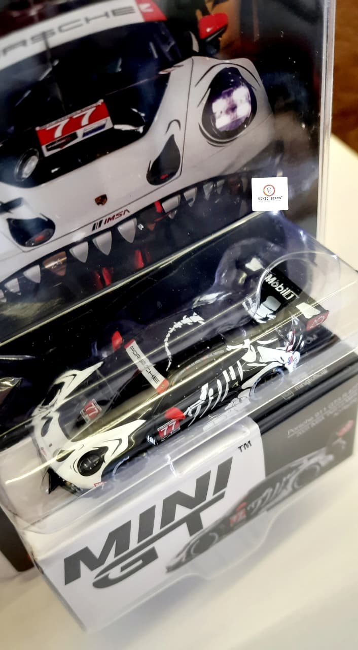Imported MINI GT #1143 Porsche 911 GT3 R #77 AO Racing "Skeleton Rexy" | Bonzo Bears