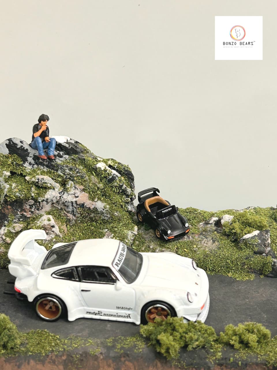 Highly Detailed Akira nakai figure And Tooned RWB Porsche - For 1/64 Diorama