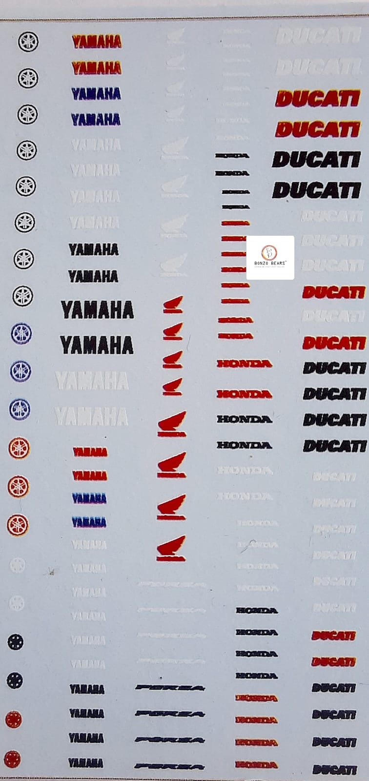 Motorcycle / Bike Honda , Bmw, Yamaha- Water slide Decal -1/64 - Hot Wheels, TOMICA, Majorette models