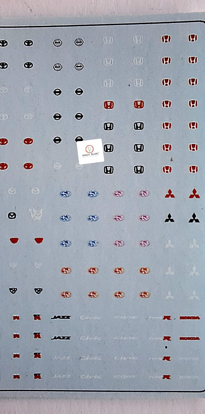 Japanese Logos - Honda , Mitshibishi, Nissan Datsun - Water Slide Decals - for 1/64 cars - Hotwheels , Tomica , Minigt & Majorette