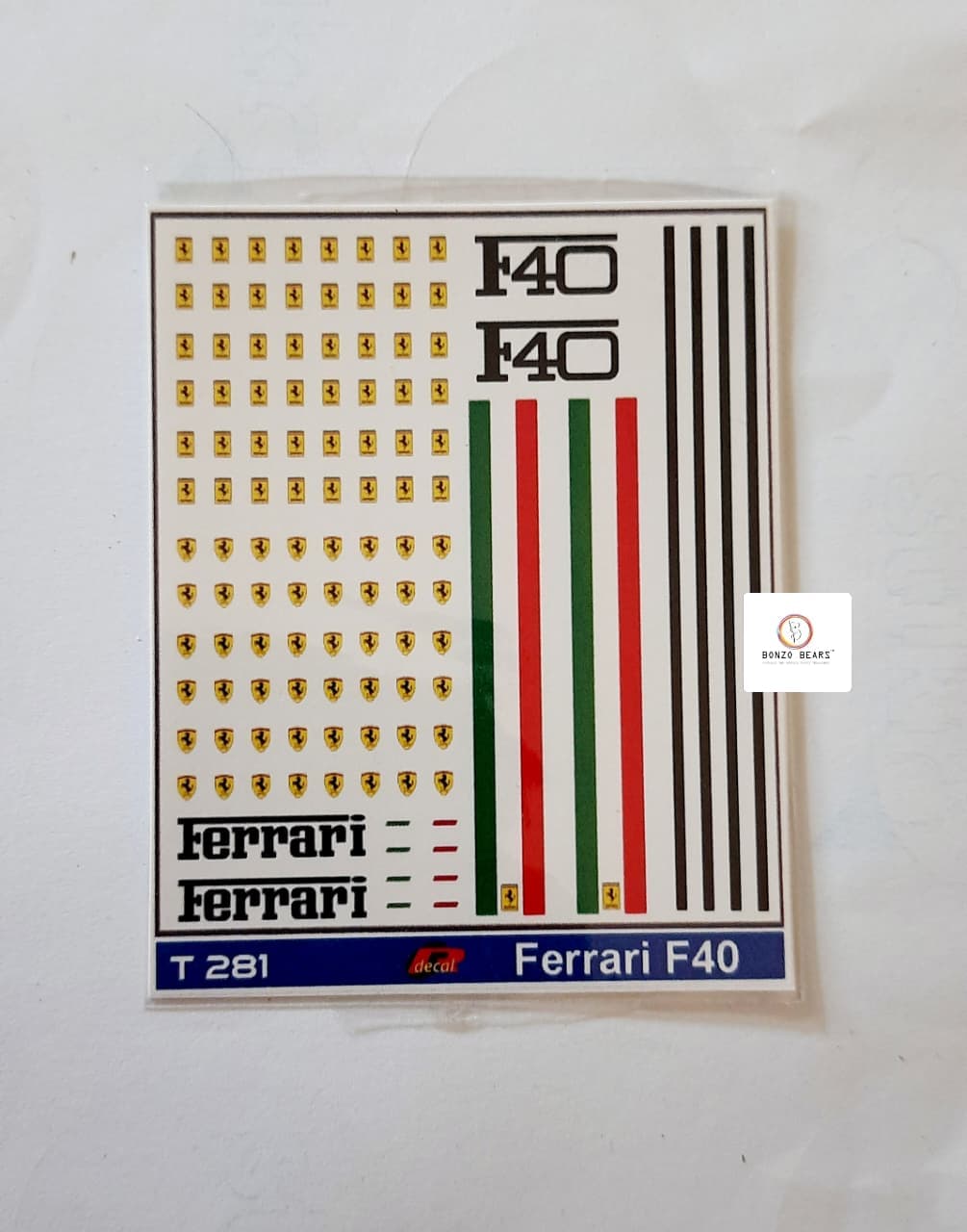 High Quality imported- Ferrari F40 - Waterslide Decals for 1/64 Cars| Bonzo Bears