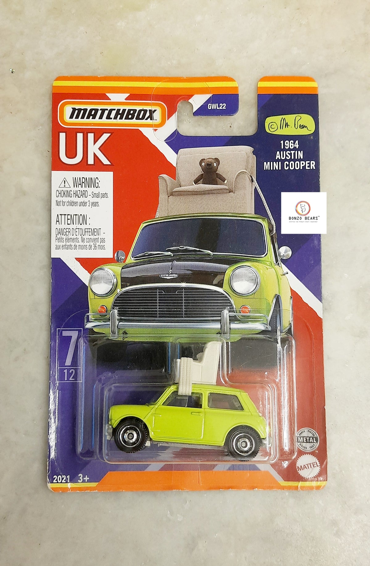 UK Edition Mr Bean's 1964 MINI COOPER  with Teddybear in Chair - Matchbox  1/50