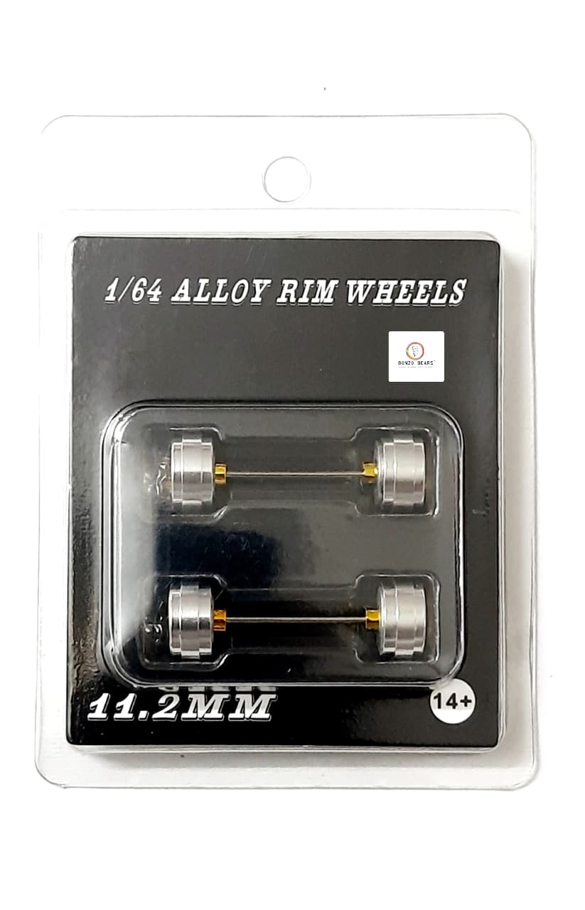 Alloy Wheels with Brake Disc Silver Chrome Rim/Gold Multispoke 11.2mm/28mm for 1/64 Car with extra set of Axles (28mm)