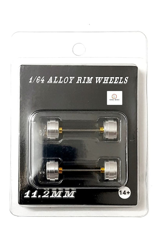 Alloy Wheels with Brake Disc Silver Chrome Rim/Gold Multispoke 11.2mm/28mm for 1/64 Car with extra set of Axles (28mm)