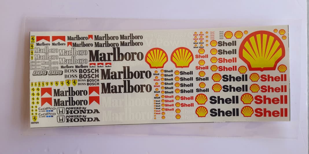 Ferrari, Marlboro, Shell, Vpower, BOSS, BBS  and Gopro Strickes for 1/64 And  1/43 -- Hot wheels , Minit GT & Tomica