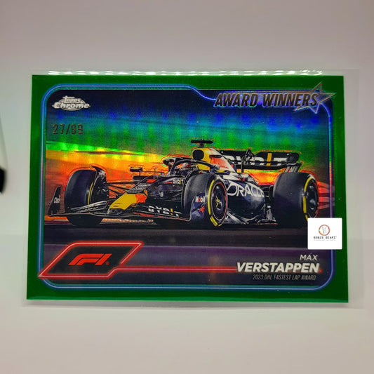Max Verstappen Award Winners Green Refractor27/99(Limited to 99 Printed World Wide) #182 - 2024 Topps Chrome Formula 1| F1 card| Bonzo Bears