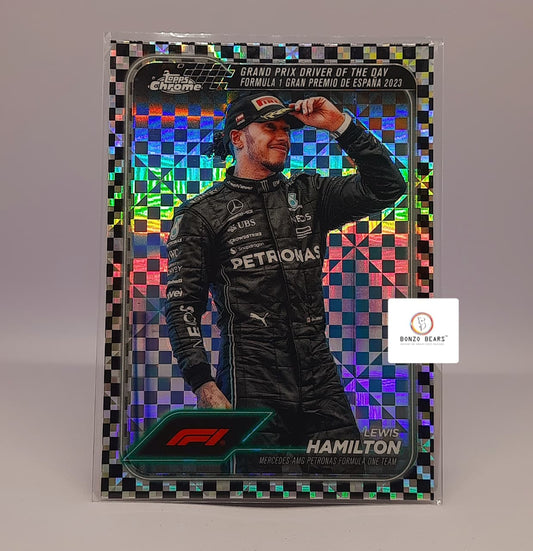 Lewis Hamilton Checker Flag Rainbow Refractor #165 - 2024 Topps Chrome Formula 1 Card -Spanish Grand Prix| Bonzo Bears