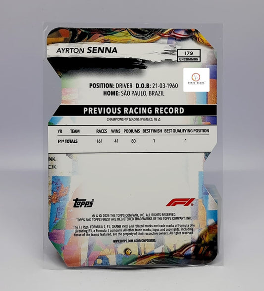 Ayrton Senna Uncommon Die-Cut 11/75(Limited to 75 Prints World Wide) #179 Green -Blue - Gold Refractor -  2024 Topps Finest Formula 1 | Bomzo Bears