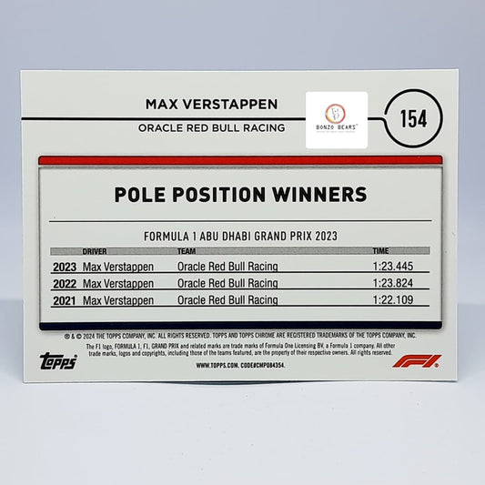 Max Verstappen Aqua Sonar Refractor - Numbered 027/150(Limited to 150 Copies world wide) - #154 2024 Topps Chrome Formula 1