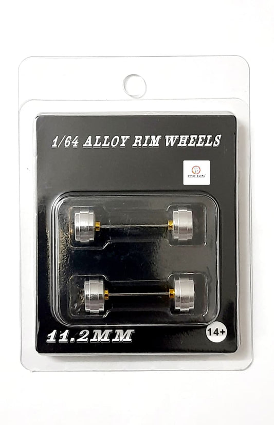 Alloy Wheels with Brake Disc Silver Rim/Gold Chrome Star 5 spoke 11.2mm/28mm for 1/64 Car with extra set of Axles (28mm)