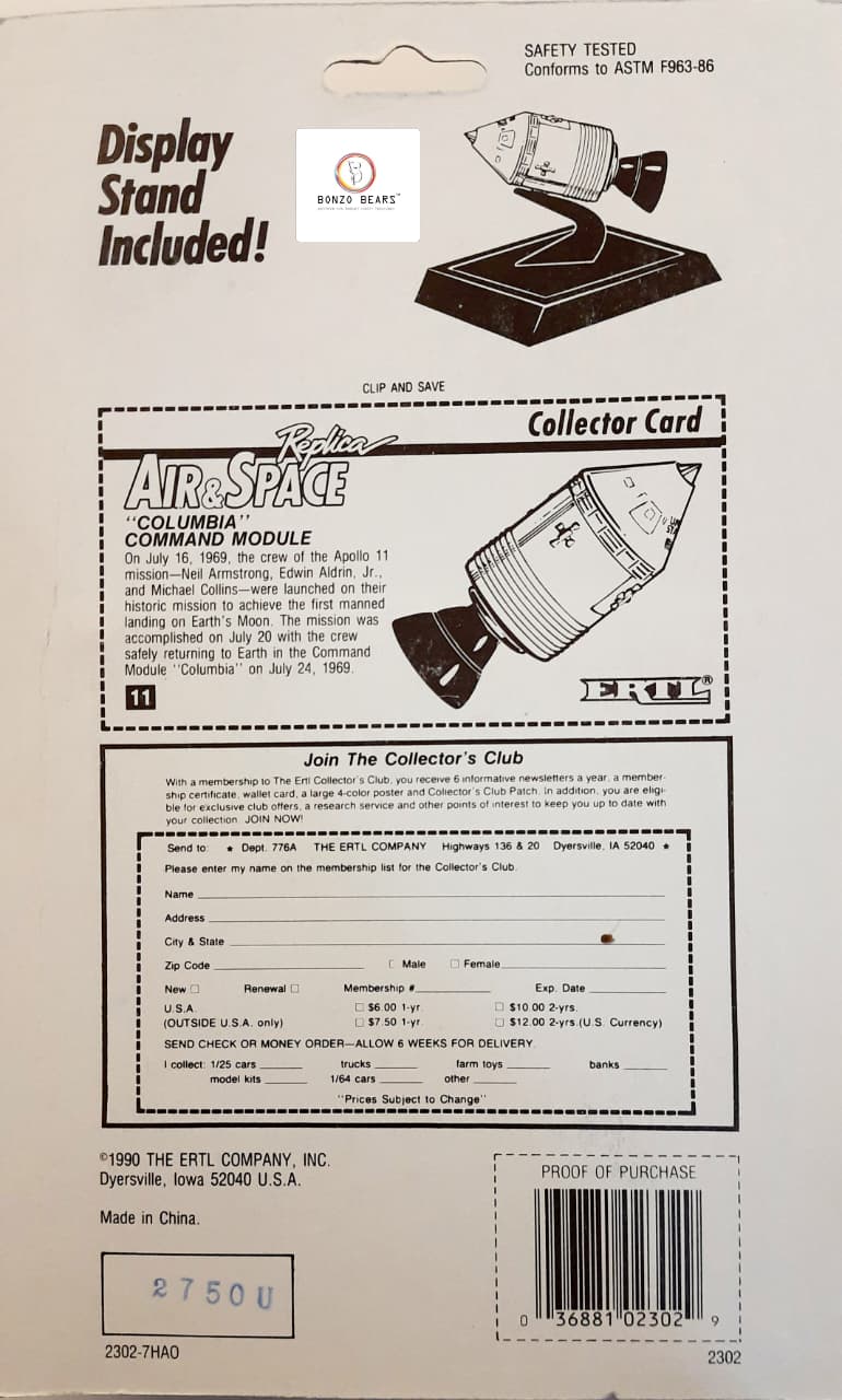 ERTL Air & Space Replica Columbia Command Module with display stand (1989 Release) BB11