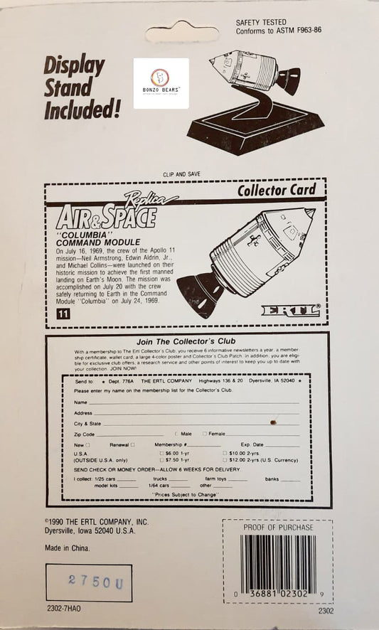 ERTL Air & Space Replica Columbia Command Module with display stand (1989 Release) BB11