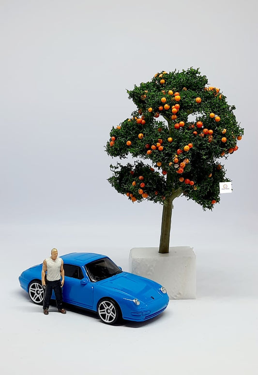 Miniature Artificial Orange Fruit Tree (8cm) - Diorama Accessory (Car and Figure not included)