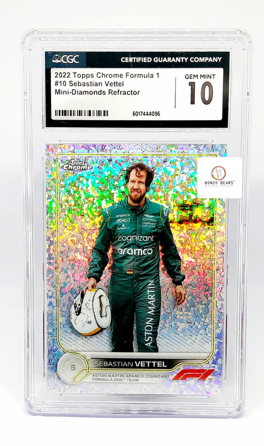 Sebastian Vettel (Numbered & Graded )2022 Chrome Formula 1 F1 Mini Diamonds #10  CGC Graded  Mint 10