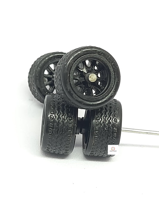 10mm Dia MultiSpoke - Black Rim Rubber Tyres - for 1/64 car
