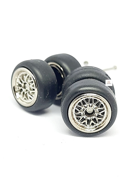 10mm  Dia - Multi Spoke Dull Gold Chrom Rim - Rubber tyres - for 1/64