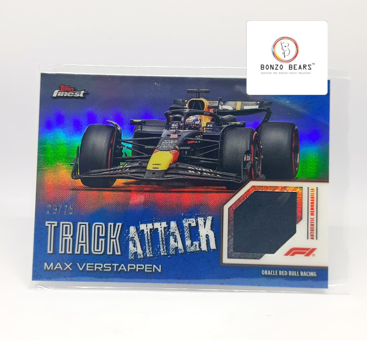 MAX VERSTAPPEN TRACK ATTACK(NUMBERED RELICS PATCH CARD)  2024 TOPPS FINEST FORMULA 1 BLUE 29/75 | Bonzo Bears