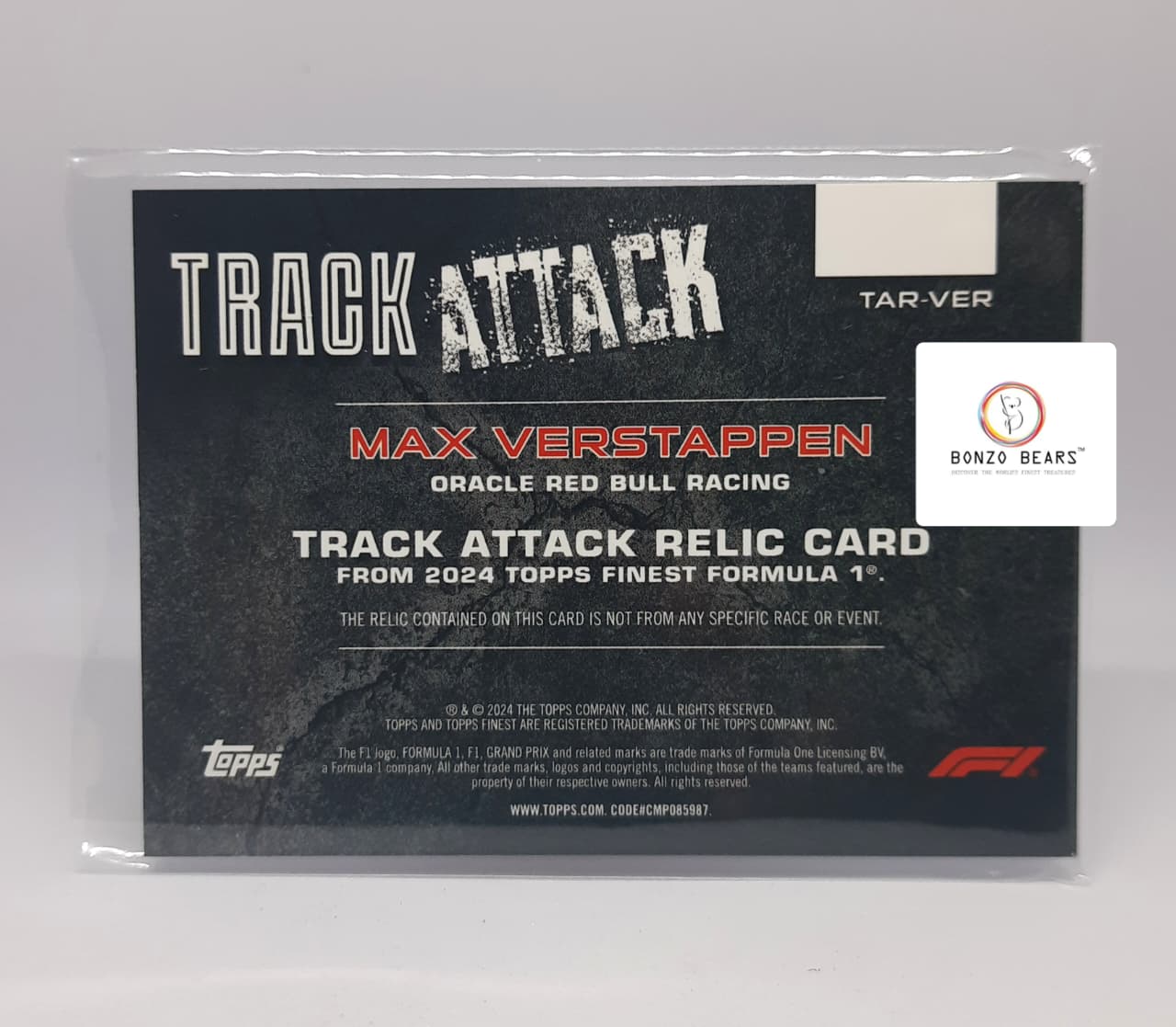 MAX VERSTAPPEN TRACK ATTACK(NUMBERED RELICS PATCH CARD)  2024 TOPPS FINEST FORMULA 1 BLUE 29/75 | Bonzo Bears