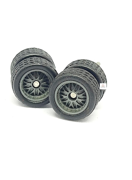 10mm dia Grey Y patterned Rim - Rubber Tyres - for 1/64 car
