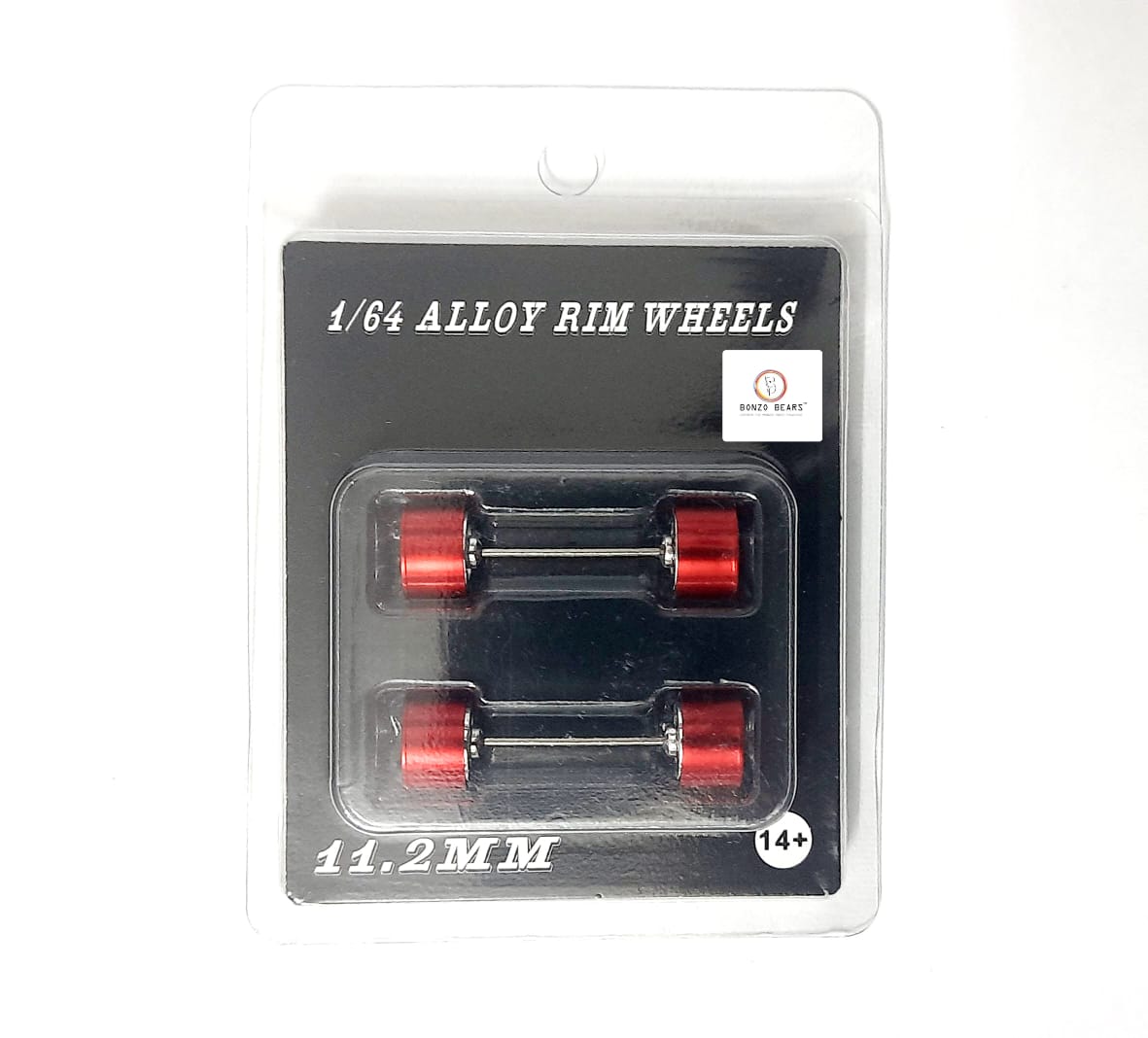 Alloy Wheels -Red Rim/Chrome 11.2mm/28mm for 1/64 Car with extra set of Axles (28mm)