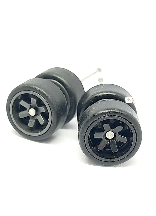 10mm Dia 6 Spoked - Black Rim Rubber Tyre - for 1/64 car