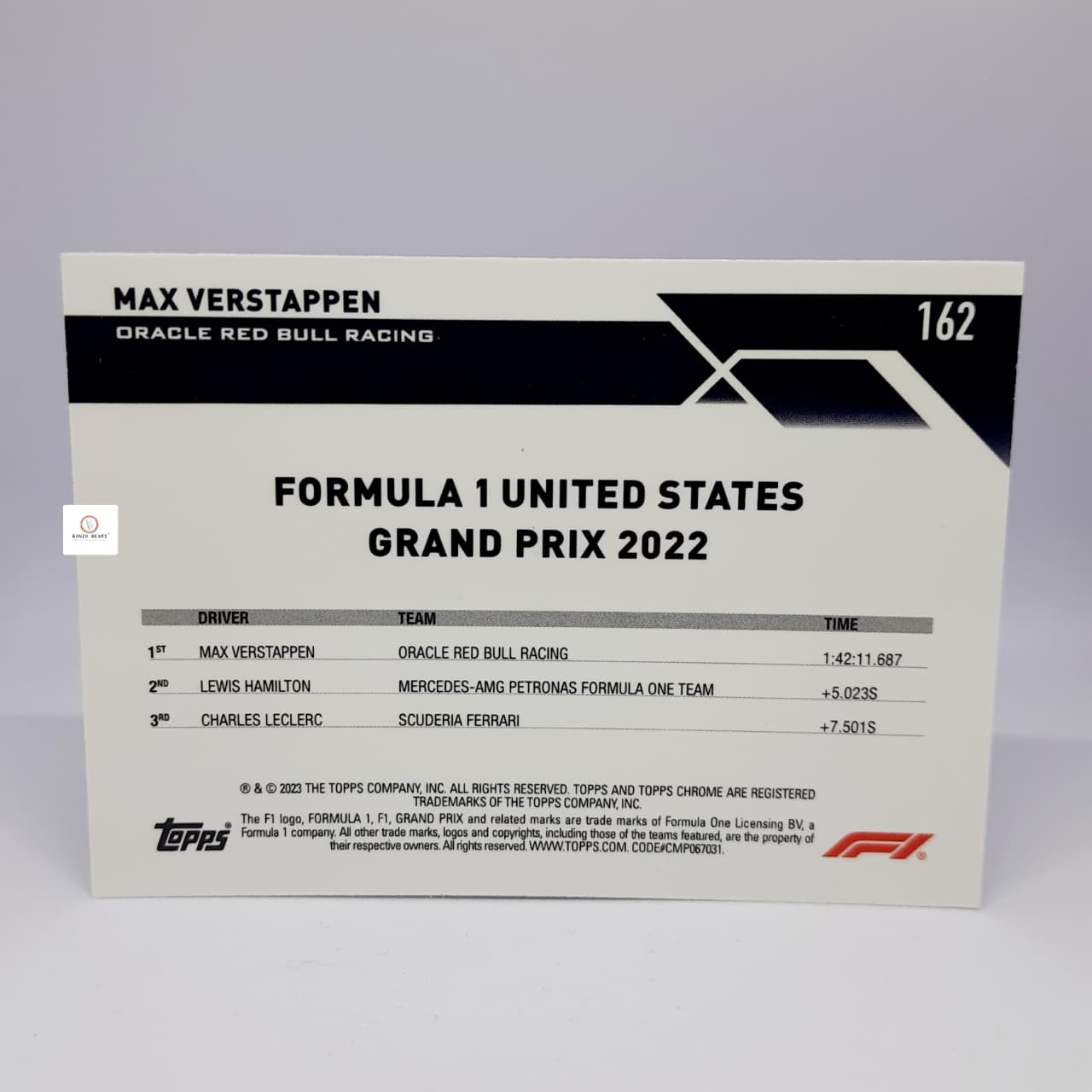 Max Verstappen  Oracle Red Bull Racing  #162 Grand PRIX US 2023 Topps Chrome Formula 1 -F1 - Base card