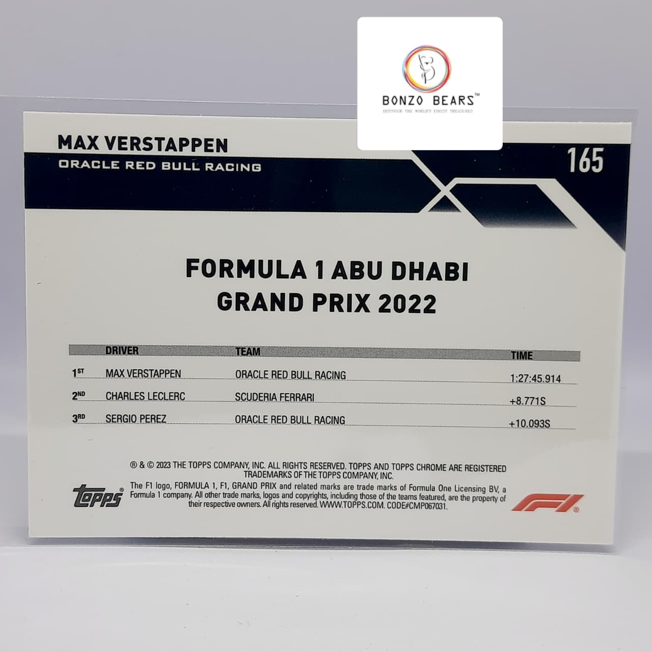 Max Verstappen Sapphire Edition - 2023 Topps Chrome F1 Formula 1  Max Verstappen Red Bull #165 | Bonzo Bears