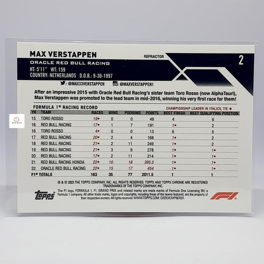 2023 Topps Chrome Formula 1 F1 Max Verstappen (Refractor) #2 -Oracle Red Bull Racing