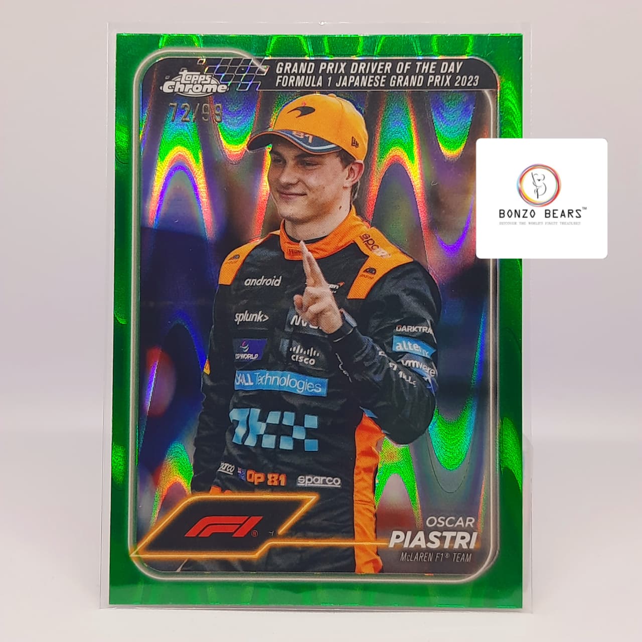Oscar Piastri - Numbered Green Ray Wave 72/99 - 2024 Topps Chrome Formula 1 F1  #174 | Bonzo Bears