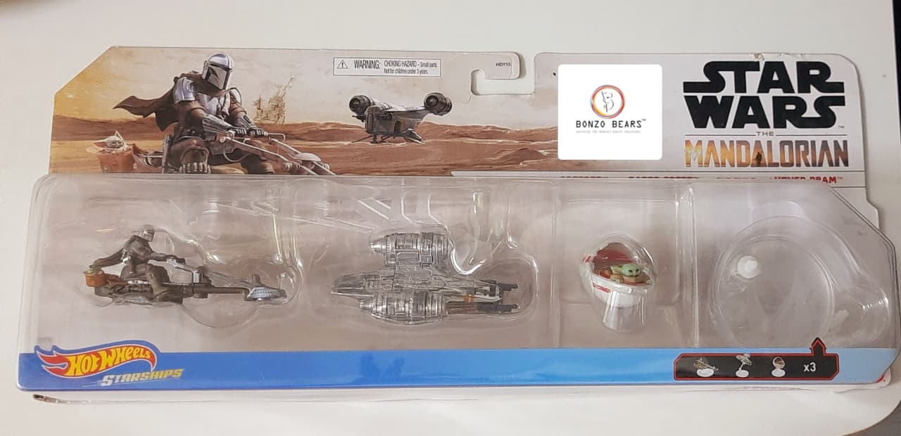 Star Wars Starships The Mandalorian 3-Pack (Mandalorian's Speeder Bike, the Razor Crest, and Grogu's pram)- Hot Wheels | Bonzo Bears