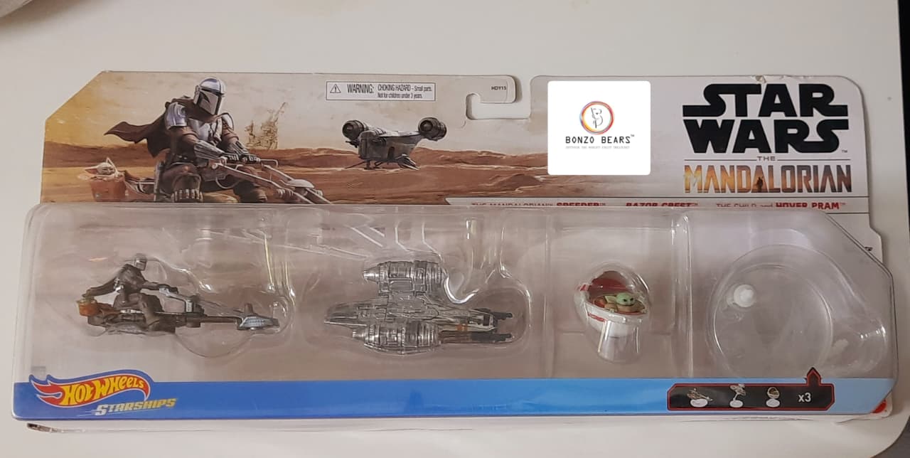 Star Wars Starships The Mandalorian 3-Pack (Mandalorian's Speeder Bike, the Razor Crest, and Grogu's pram)- Hot Wheels | Bonzo Bears