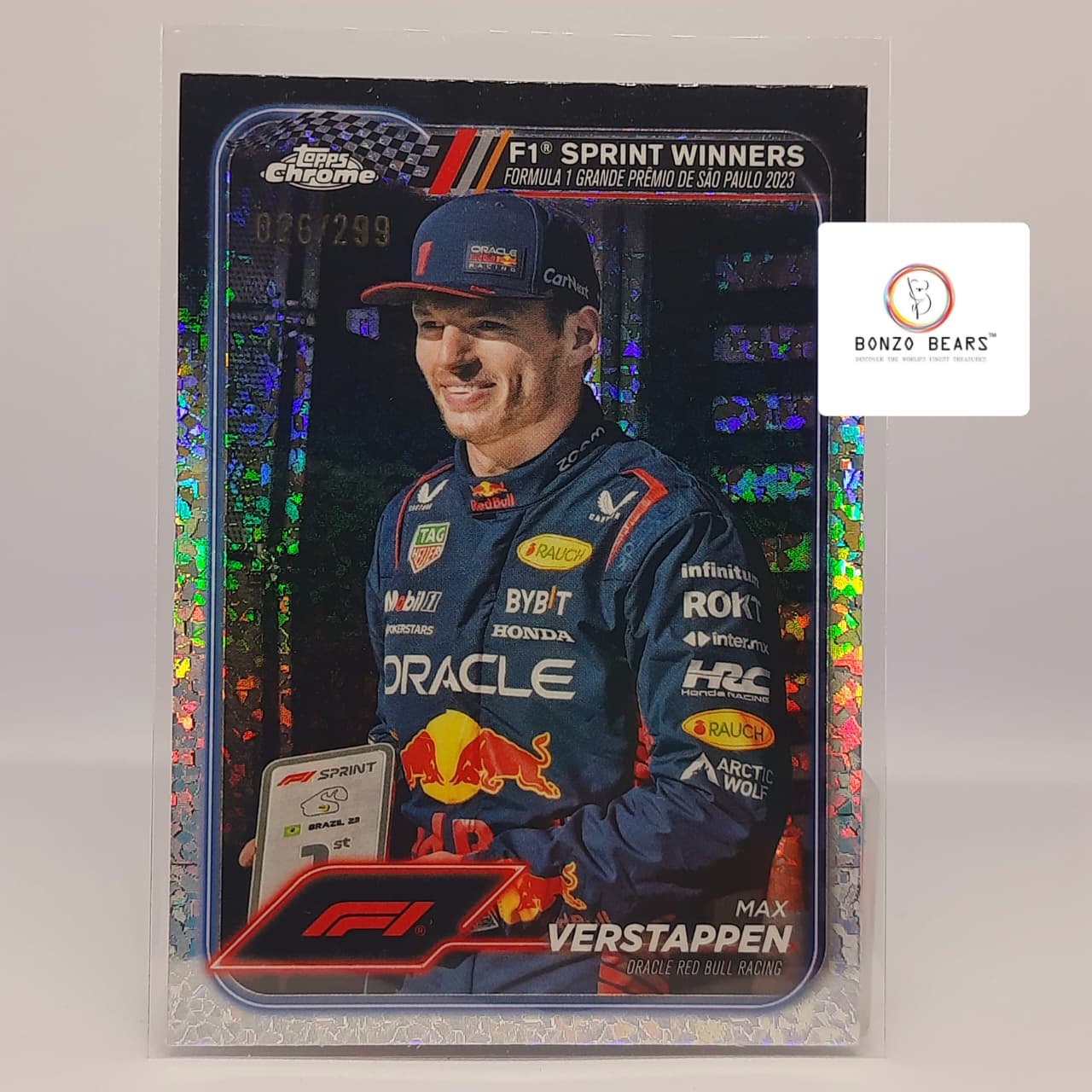 Max Verstappen - Numbered Mini Diamond Limited Editon 026/299-   2024 Topps Chrome Formula 1 F1 #153 SAO PAULO | Bonzo Bears