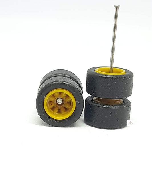 10mm Dia - Yellow Multi Spoked Rim Rubber Tyres - for 1/64 car