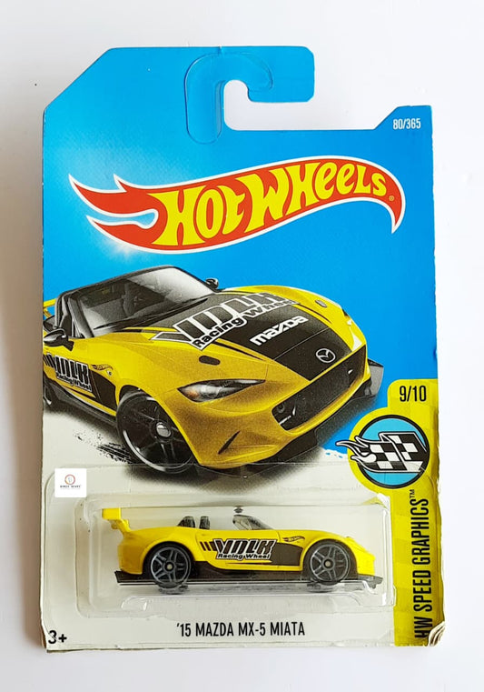 '15 Mazda MX-5 Miata - Hot Wheels (Yellow) | Old Card