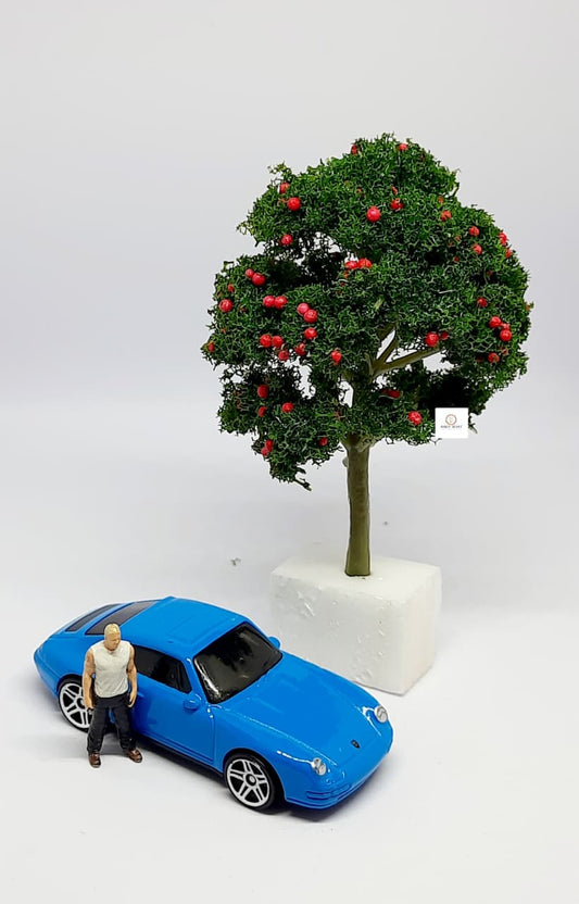 Miniature Artificial Red Berries Tree (8cm) - Diorama Accessory (Car and Figure not included)