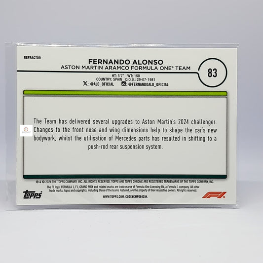 Fernando Alonso [ Refractor] #83 2024 Topps Chrome Formula 1- Refractor card