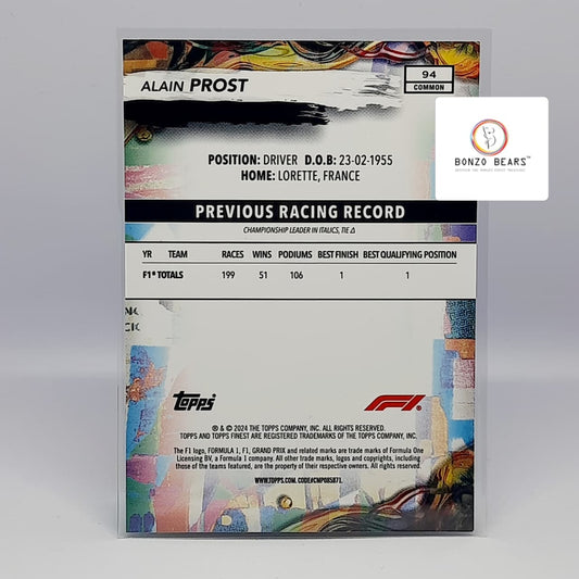 Alain Prost 2024 Topps Finest (Numbered) Formula 1 F1 Blue Refractor 048/200 #94 | Bonzo Bears