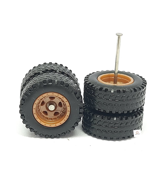 4X4 All-Terrain Rubber Tyres 14mm 5 Spoked Brown Rim for 1/64 SUV Compatible
