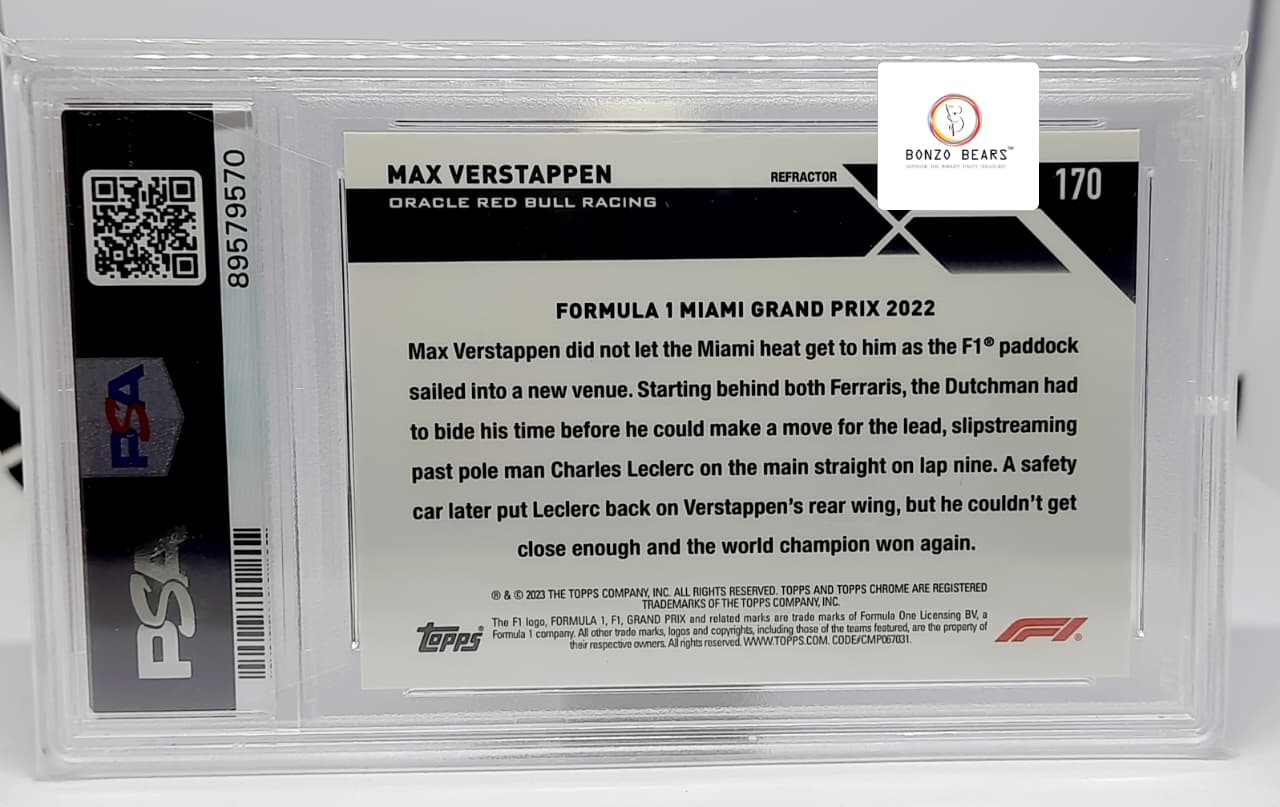 Max Verstappen 2023 Topps Chrome F1 Refractor #170 – PSA MINT 10 | Bonzo Bears