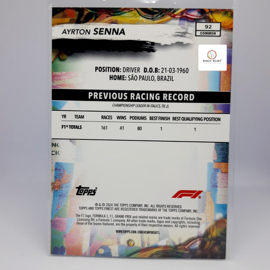 AYRTON SENNA #92 Common- Numbered 106/200(200 copies world wide)- 2024 Topps Finest F1 | Bonzo Bears