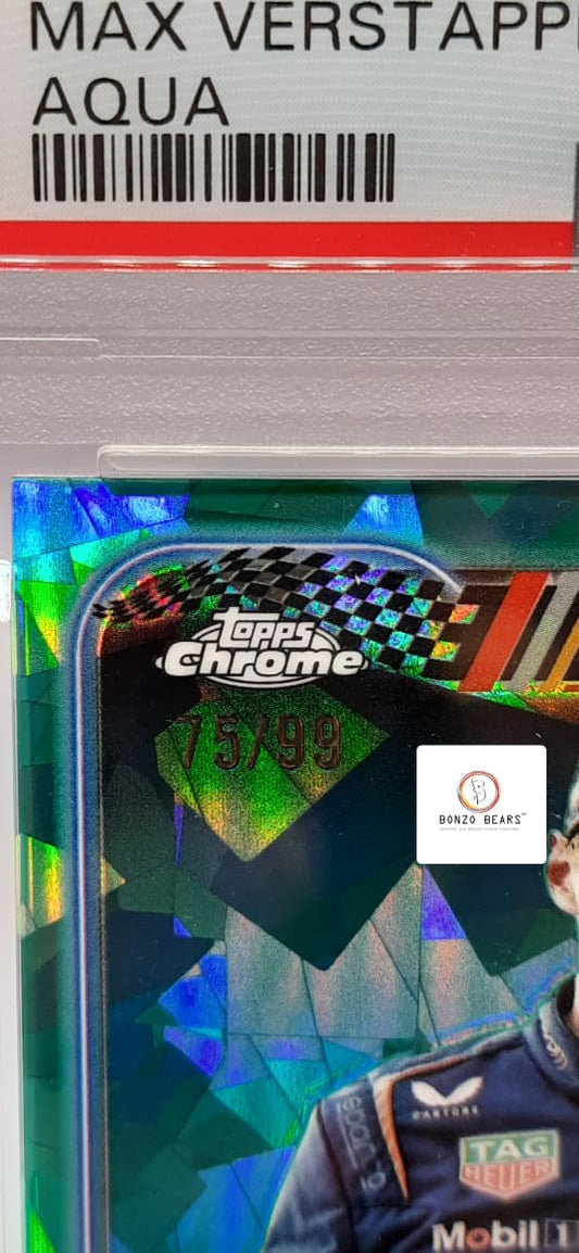 Max Verstappen (Numbered & Graded) – 2024 Topps Chrome F1 Aqua Sapphire 75/99 #152 | PSA 6 | Bonzo Bears