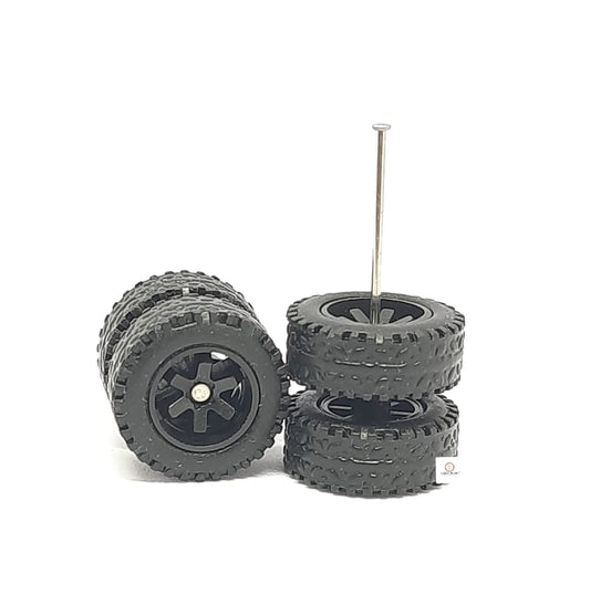 4X4 All-Terrain Rubber Tyres 14mm 6 Spoked for 1/64 SUV Compatible