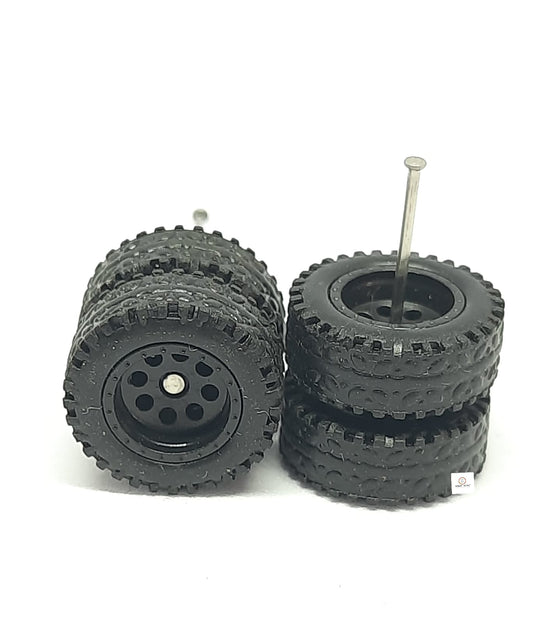 4X4 All Terrain Rubber Tyres 14mm Holed Black Rim for 1/64 SUV Compatible