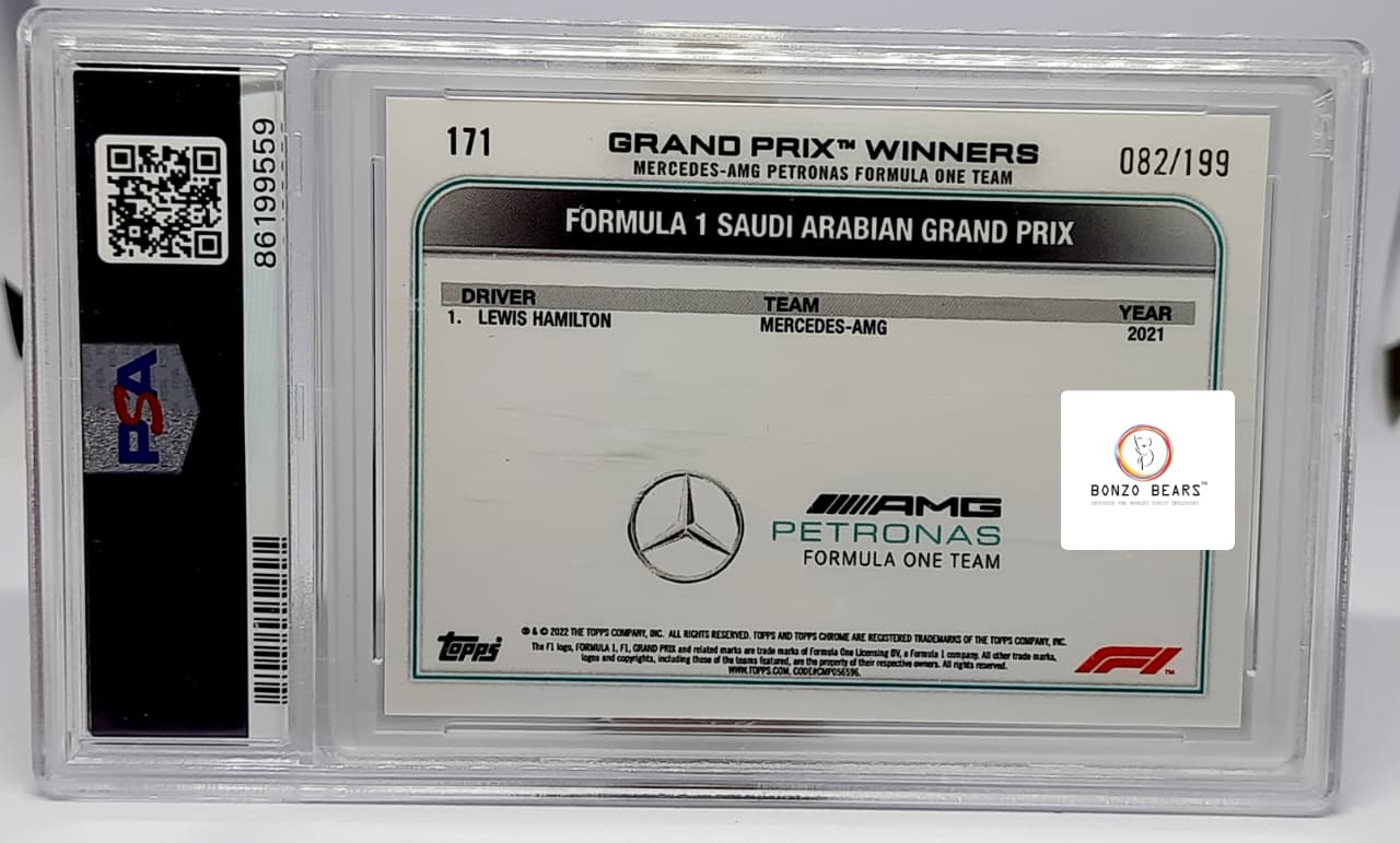 Lewis Hamilton  2022 Topps Chrome F1 Purple Checker Flag Refractor 82/199 PSA GRADED 8🏁 | Bonzo Bears