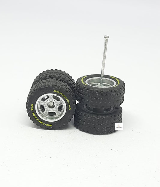 4X4 BFGoodrich All-Terrain Rubber Tyres 14mm 5 Spoked Silver rim for 1/64 SUV Compatible